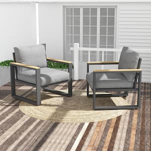 Gray Aluminum Outdoor Armchair with Gray Cushions (2-Pack)