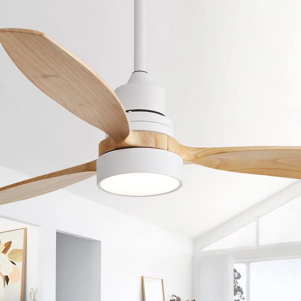 Sofucor 52 in. Indoor/Outdoor Wood White Ceiling Fan with Light and Remote Control