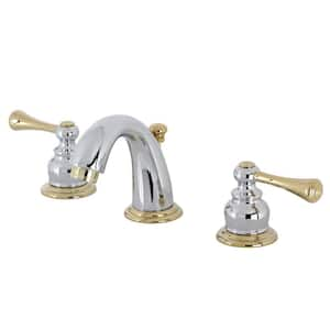 Vintage 2-Handle 8 in. Widespread Bathroom Faucets with Plastic Pop-Up in Polished Chrome/Polished Brass