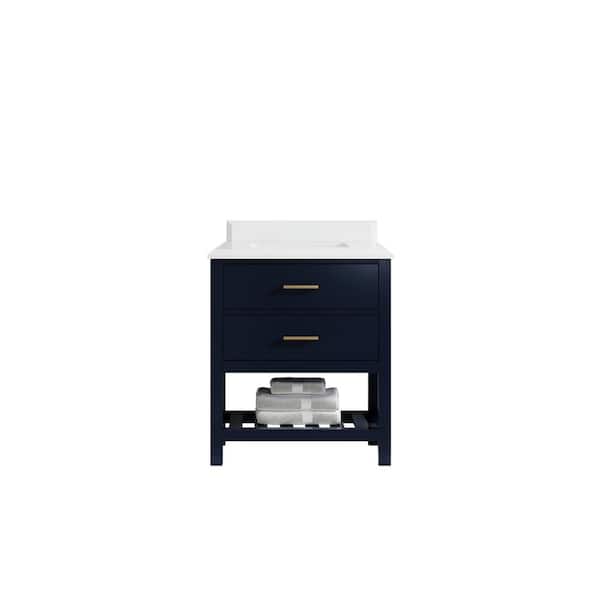 Willow Collections Parker 30 in. W x 22 in. D x 36 in. H Bath Vanity in Navy Blue with Cove Edge White Quartz Top