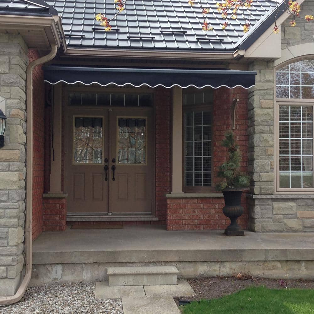 Black Motorized Retractable Patio Awning with Polyester Fabric