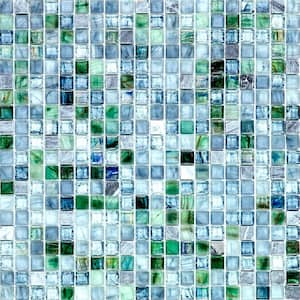Mingles 11.6 in. x 11.6 in. Glossy Stone Blue and Green Glass Mosaic Wall and Floor Tile (18.69 sq. ft./case) (20-pack)