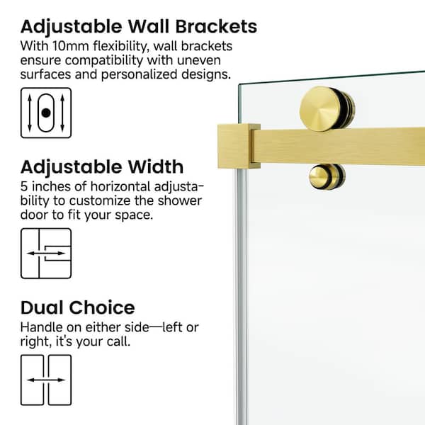 56-60 in. W x 66 in. H Sliding Frameless Shower Door in Gold with Clear Glass