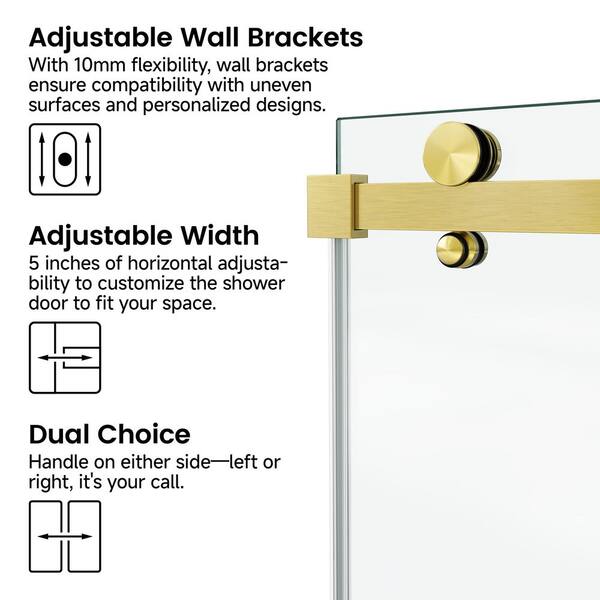 56-60 in. W x 76 in. H Sliding Frameless Shower Door in Gold with Clear Glass