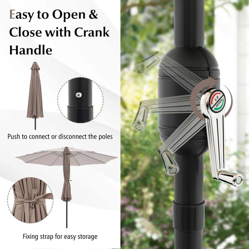 Tan 10ft Hexagon Steel Frame Patio Umbrella with Crank Lift