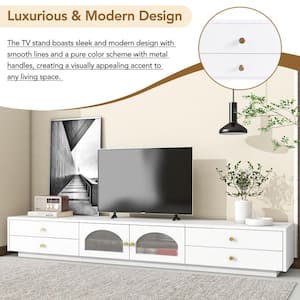 White TV Stand Fits TV's up to 90 in. with Fluted Glass Doors, Media Console and Storage