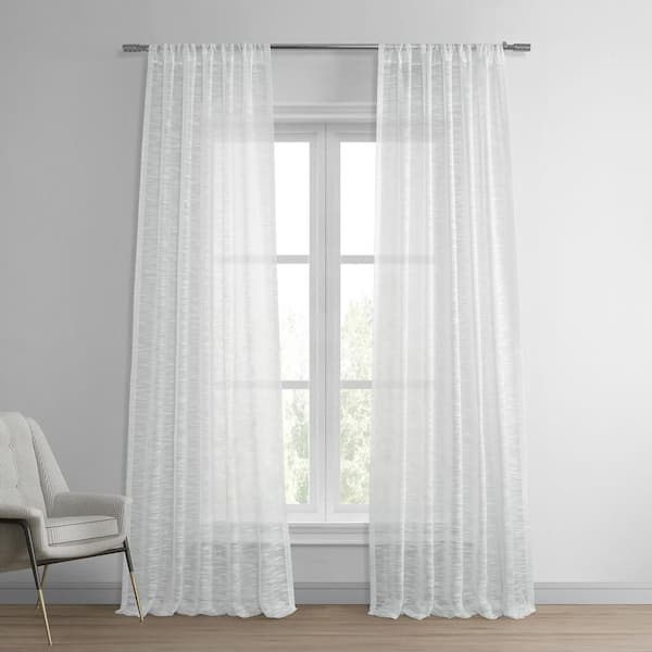 Exclusive Fabrics & Furnishings Open Weave White Linen Sheer Rod Pocket Curtain - 50 in. W x 108 in. L (1 Panel)
