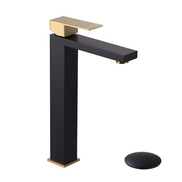 Single Handle Single Hole Bathroom Vessel Sink Faucet with Supply Lines in Black and Gold