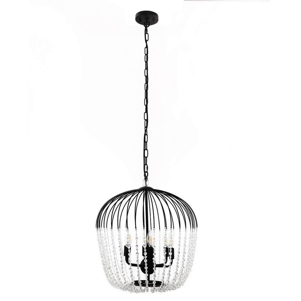 chandelier シェルフ YANSUN 6-Light Black Crystal Pendant, Unique Statement Chandelier