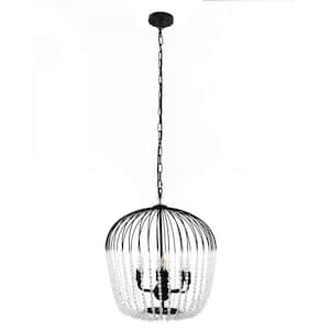 6-Light Black Crystal Pendant, Unique Statement Chandelier with E12 Base, No Bulbs Included