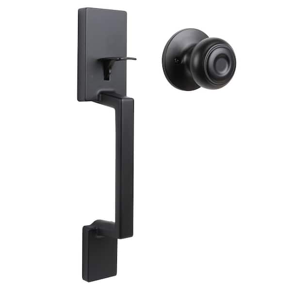 Edmonton Matte Black Entry Door Handleset with Hartford Interior Knob