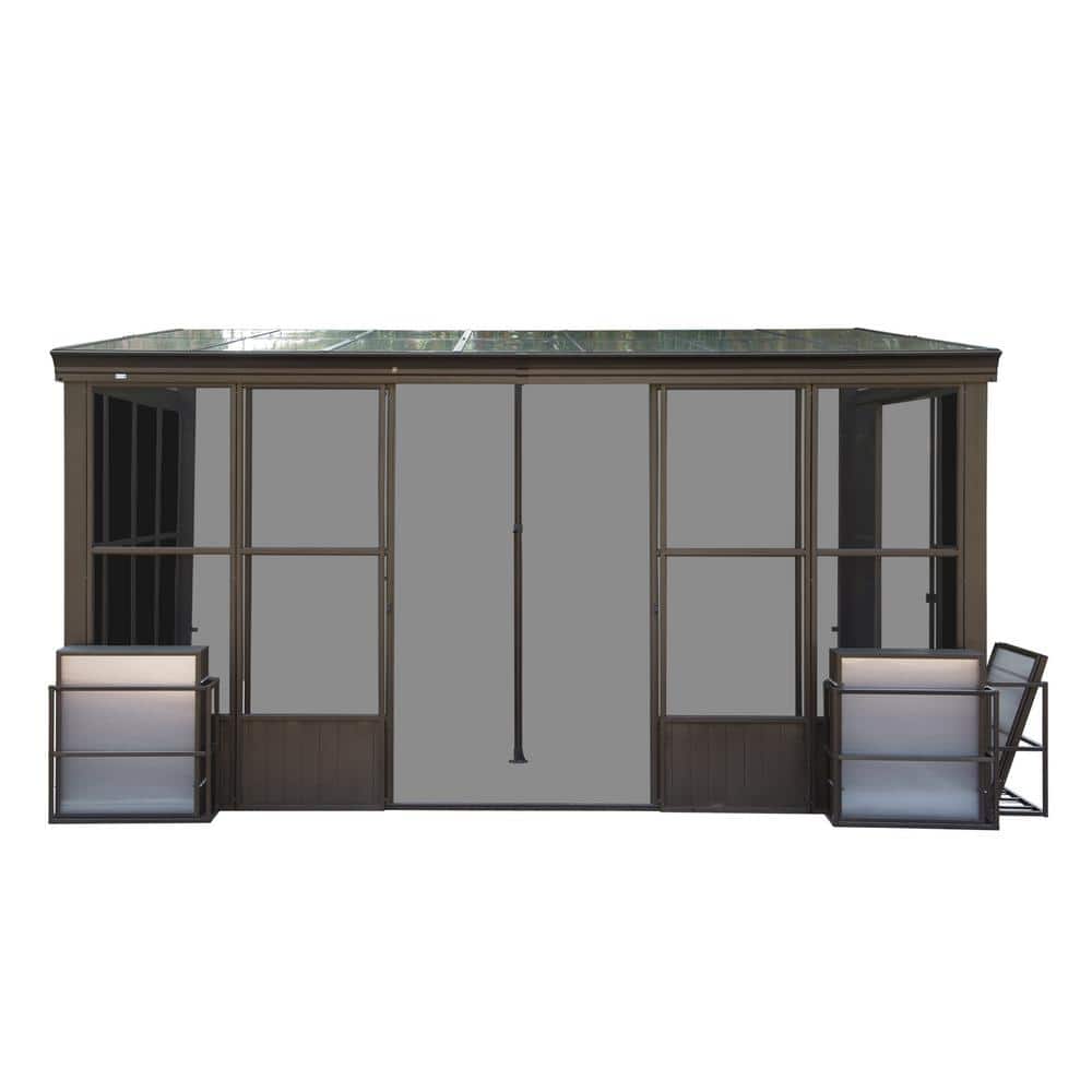 12 ft. x 14 ft. Dark Brown Outdoor Permanent Wall Mounted Solarium with Det