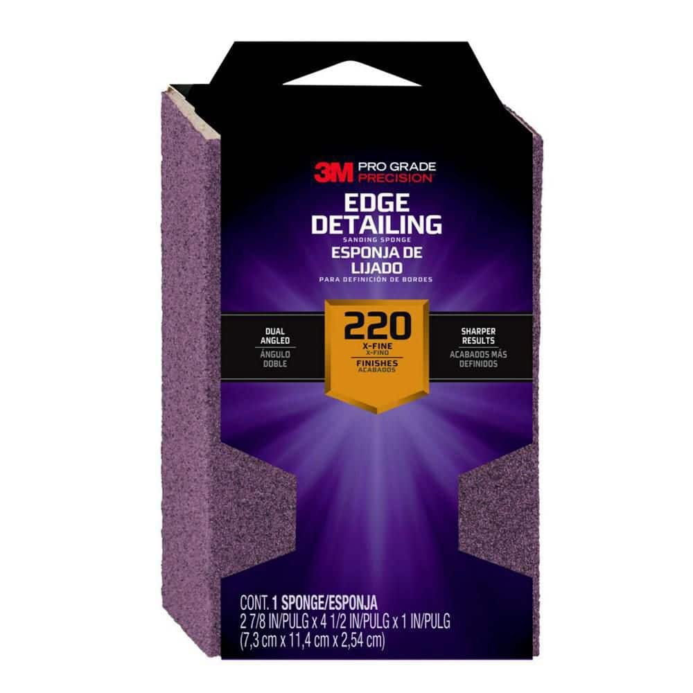 3M Pro Grade Precision 4-1/2 in. x 2-1/2 in. x 1 in. 220-Grit X-Fine Dust  Channeling Sanding Sponge 2504PGP-220-UF - The Home Depot