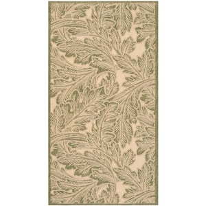 Courtyard Natural/Olive 2 ft. x 4 ft. Border Indoor/Outdoor Patio  Area Rug