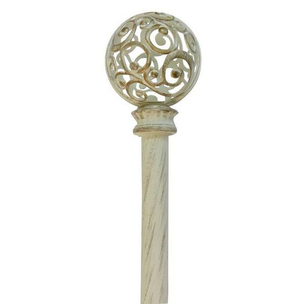 Home Decorators Collection 66 in. - 120 in. Telescoping 3/4 in. Single Curtain Rod Kit in Rusted Cream with Carved Filigree Sphere Finial