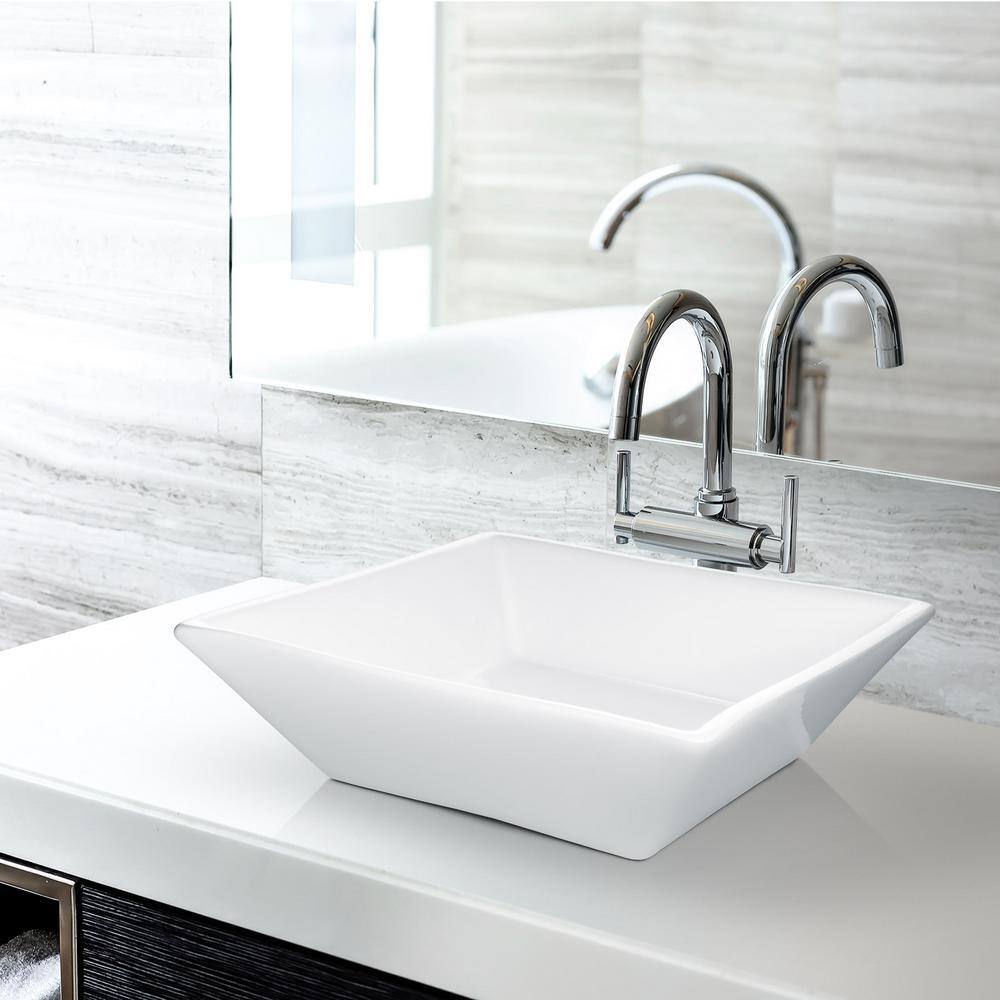 Miligore 16'' White Ceramic Square Above-Counter Vessel Sink