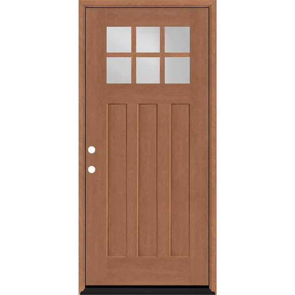 Regency 32 in. x 80 in. 6-Lite Top Lite Clear Glass RHIS Autumn Wheat Stain Mahogany Fiberglass Prehung Front Door