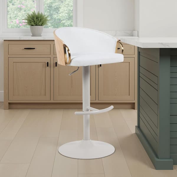 Solstice Adjustable Counter Height White Upholstered Swivel Barstool