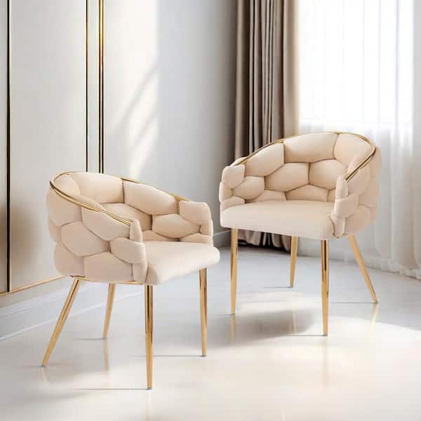 Noble House Glam Beige Velvet Upholstery Accent Arm Chairs (Set of 2)