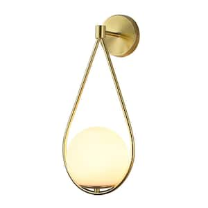 Industrial 5.91 in. 1-Light Gold Wall Lamp with Globe Round Glass, Brass Base Farmhouse Rustic Plug in Wall Sconces