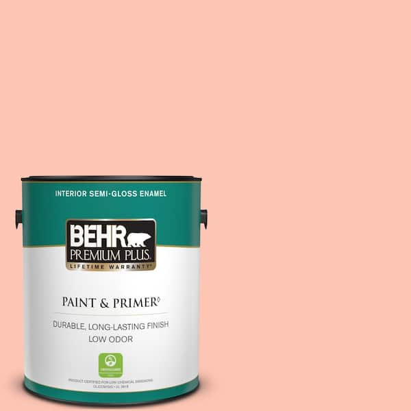 BEHR PREMIUM PLUS 1 gal. #190A-3 Salmon Peach Semi-Gloss Enamel Low Odor Interior Paint & Primer