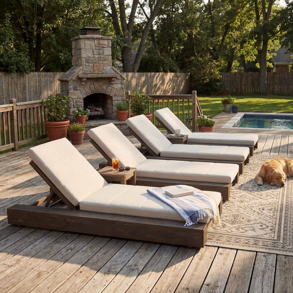 Fabunni Teak Solid Wood Outdoor Chaise Lounge with Beige Cushions, (Set of 4) price history on PriceWatchPro