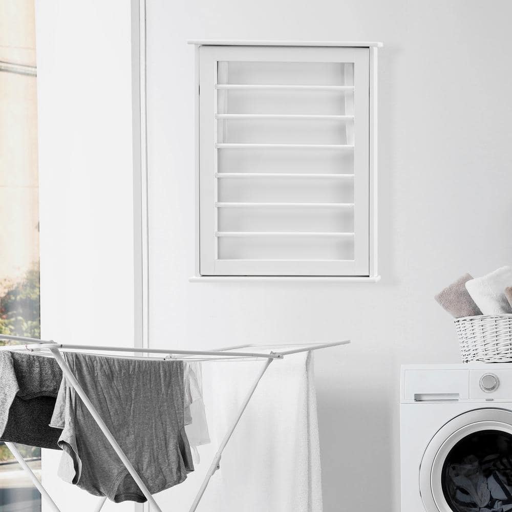 White Folding Wall Mounted Drying Rack with Six Slots