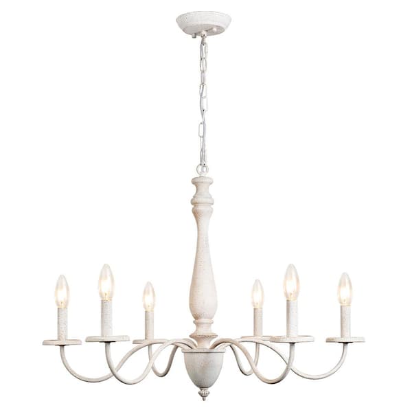 ADSENSTY 6-Light Distressed White Farmhouse Chandelier for Kitchen Island with no bulbs included