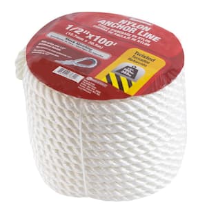 1/2 in. x 100 ft. Twisted Nylon Anchor Line with 1/2 in. Galvanized Thimble White Color Coiled