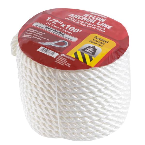 KingCord 1/2 in. x 100 ft. Twisted Nylon Anchor Line with 1/2 in.  Galvanized Thimble, White Color Coiled 458971BG - The Home Depot