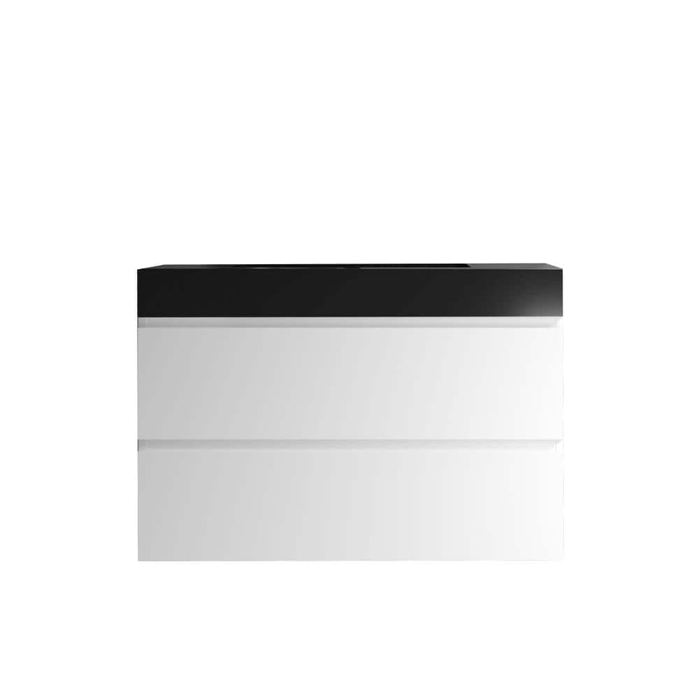 36 in. W Single Sink Wall-Mounted Bath Vanity in White with Black Engineered Quartz Composite Top Unassembled price history on PriceWatchPro