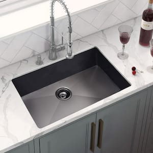Black Stainless Steel 32 in. Single Bowl Farmhouse Apron Workstation Kitchen Sink with Sink Grid