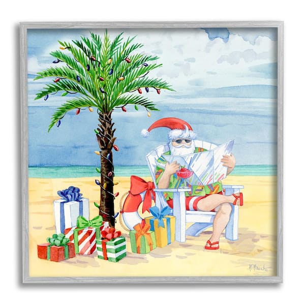 Stupell Industries Santa Claus on Beach by Paul Brent 1-Piece Framed Graphic Print Nature Poster Art Print 17 in. x 17 in.