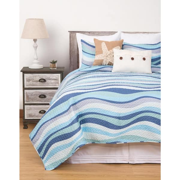 C&F Home Seawaves Coastal 3-Piece Blue Polyester Full/Queen Quilt Set