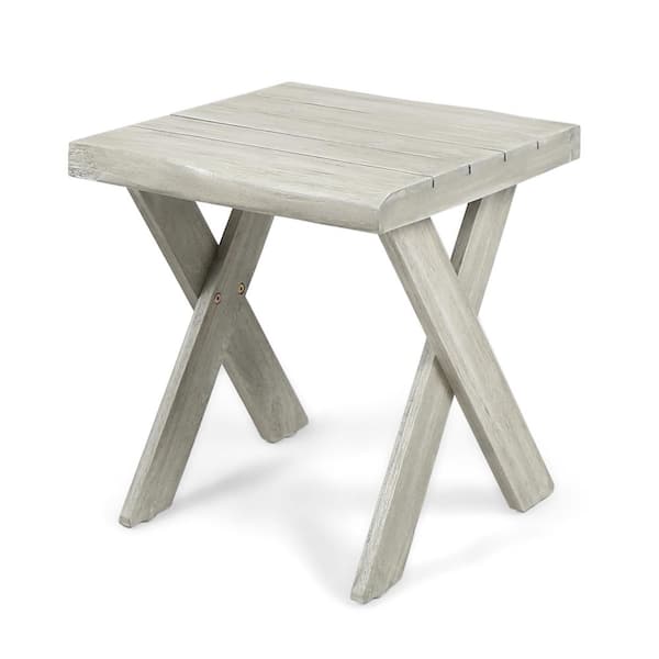 Unbranded Light Grey Square Acacia Wood Outdoor Side Table for Deck, Backyards, Lawns, Poolside, and Beaches