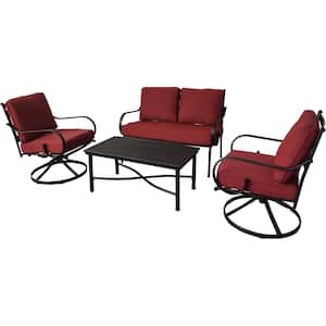 Montclair 4-Piece Metal Patio Conversation Set with Coffee Table in Red