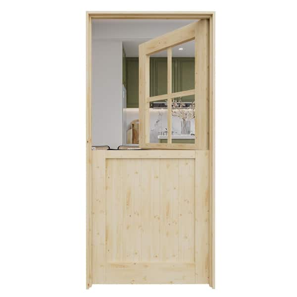 ARK DESIGN 36 in. x 80 in. Solid Pine Universal 4 Lite Clear Glass Unfinished Dutch Door Design Wood Prehung Front Door with Jamb