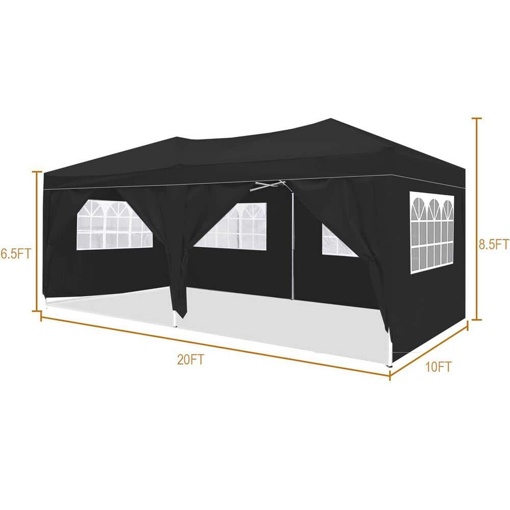 10x20 Black Waterproof Pop Up Canopy Tent with Sidewalls