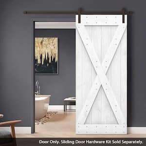 Distressed X Series 36 in. x 84 in. Light Cream Stained Solid Knotty Pine Wood Interior Sliding Barn Door Slab