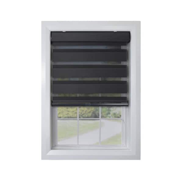 Versailles Home Fashions Black Cordless Room darkening Polyester Zebra Shade 33 in. W x 72 in. L