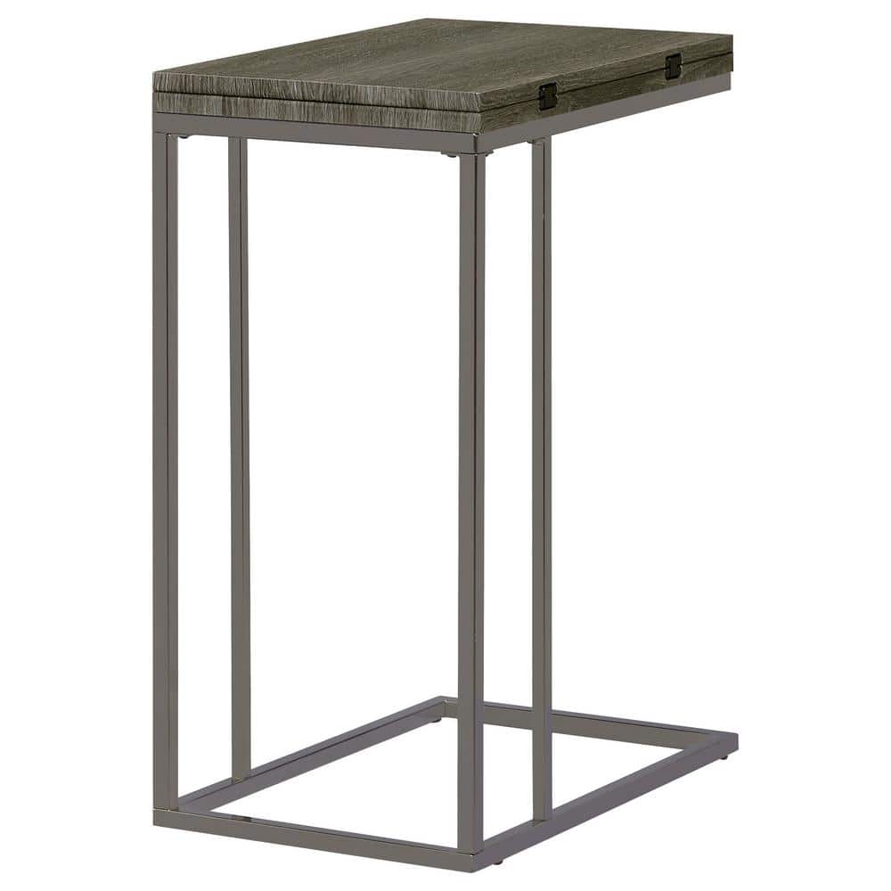 Weathered Gray Metal and Wood Rectangular Snack Table