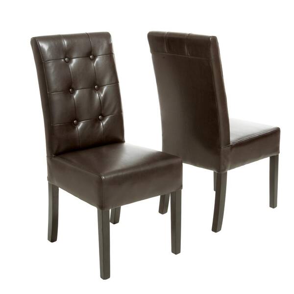 Noble House Jace Brown Leather Button Tufted Dining Chair (Set of 2)