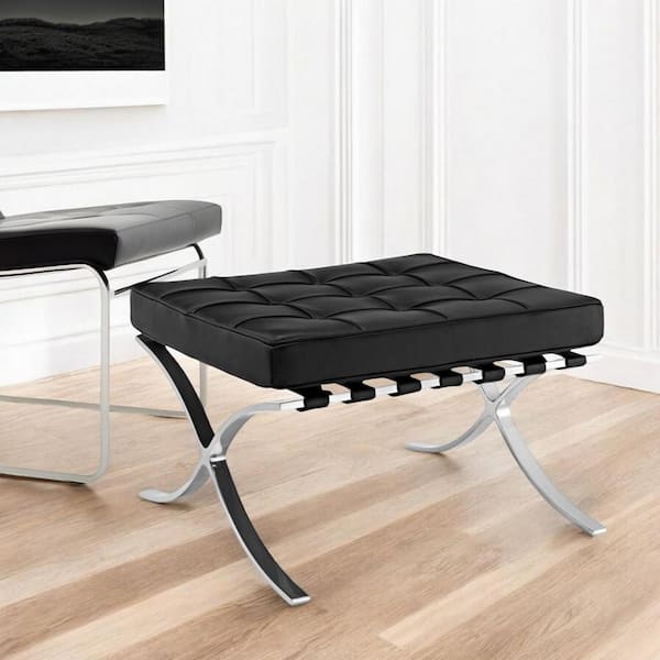 Black Leather Square Accent Ottoman