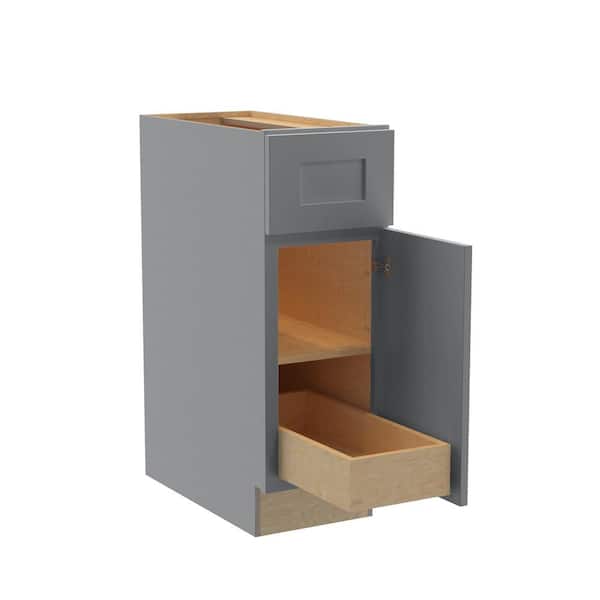 Home Decorators Collection Newport 12 in. W x 24 in. D x 34.5 in. H Assembled Plywood Base Kitchen Cabinet in Pearl Gray with 1ROT Soft Close RH
