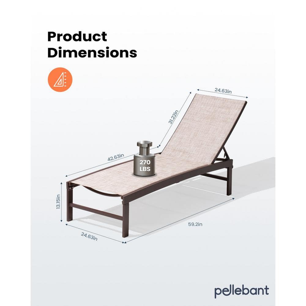Beige Aluminum Adjustable Outdoor Chaise Lounge Set