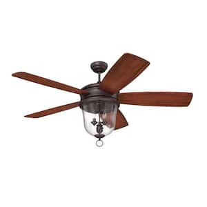 Fredericksburg 60 in. Indoor/Outdoor Dual Mount Oiled Bronze Gilded Finish Ceiling Fan, Light Kit & Remote/Wall Control