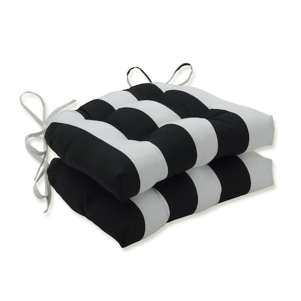 Pillow Perfect Striped 17.5 x 17 Outdoor Dining Chair Cushion in Black/White (Set of 2)