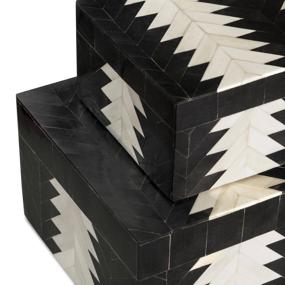 Venota Black and Ivory Decorative Boxes, Set of 2