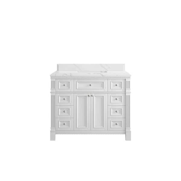 Willow Collections Paris 42 in. W x 22 in. D x 36 in. H Single Sink Bath Vanity in White with 1.5 in. Calacatta Laza qt. Top
