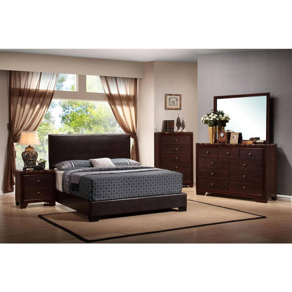 Dark Brown Faux Leather Full Upholstered Bed with Headboard